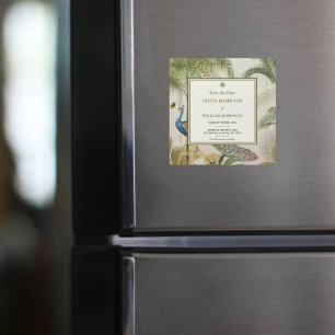 Quadrat Tropischer Pfauenpalm Speichern Sie das Da Magnetkarte