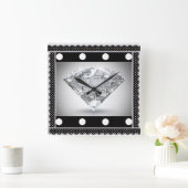 Quadrat-Uhr/Diamantpunkte und Polka-Punkte Quadratische Wanduhr (Zuhause)