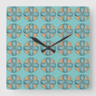 Quadrat-Uhr mit türkisfarbenem Blume-Design Quadratische Wanduhr