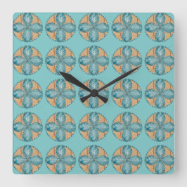 Quadrat-Uhr mit türkisfarbenem Blume-Design Quadratische Wanduhr