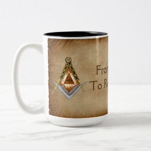 Quadrat und Kompass mit allem sehenden Auge Zweifarbige Tasse