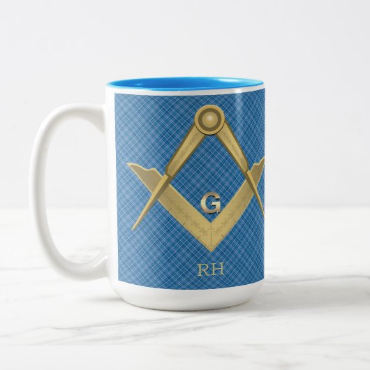 Quadrat und Kompass Mit Monogramm Tasse (Links)