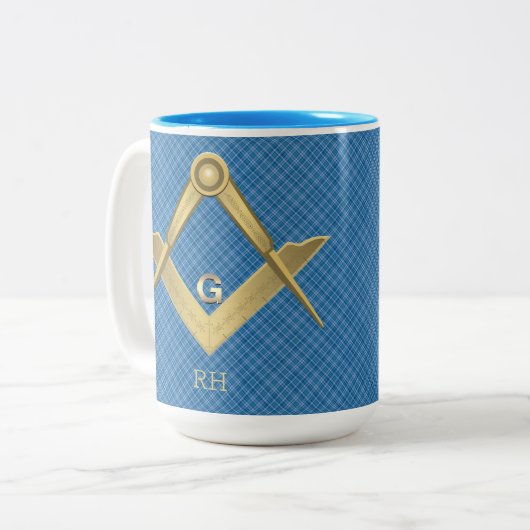 Quadrat und Kompass Mit Monogramm Tasse (Vorderseite Links)