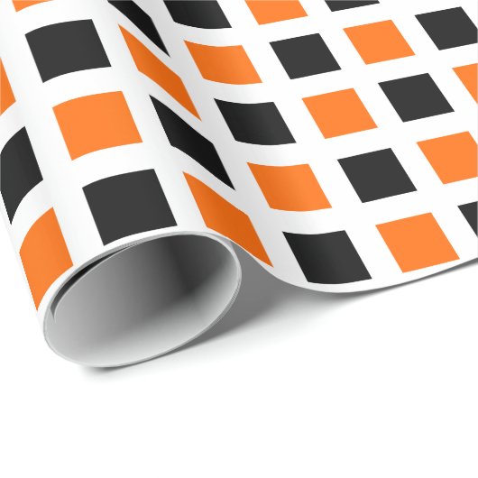 Quadrate 02 - Orange und Schwarz Geschenkpapier (Rolleneckpunkt)