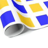 Quadrate - Blau und Gelb auf Weiß Geschenkpapier (Rolleneckpunkt)