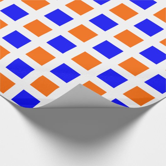 Quadrate - Blau und Orange auf Weiß Geschenkpapier (Ecke)