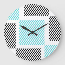 Quadrate der blauen Linie Türkis Große Wanduhr