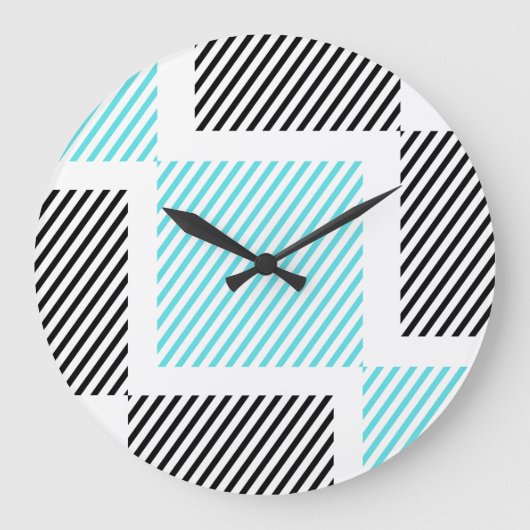 Quadrate der blauen Linie Türkis Große Wanduhr (Vorderseite)