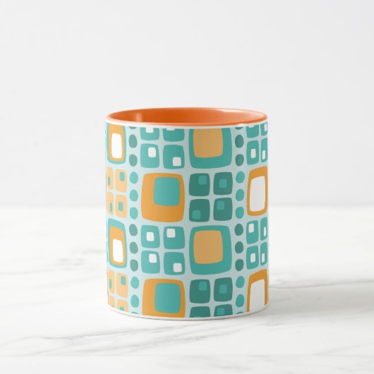 Quadrate der Mitte und Dots Muster Aquamarin, oran Tasse (Zentrum)