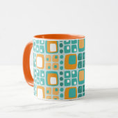 Quadrate der Mitte und Dots Muster Aquamarin, oran Tasse (Vorderseite Links)
