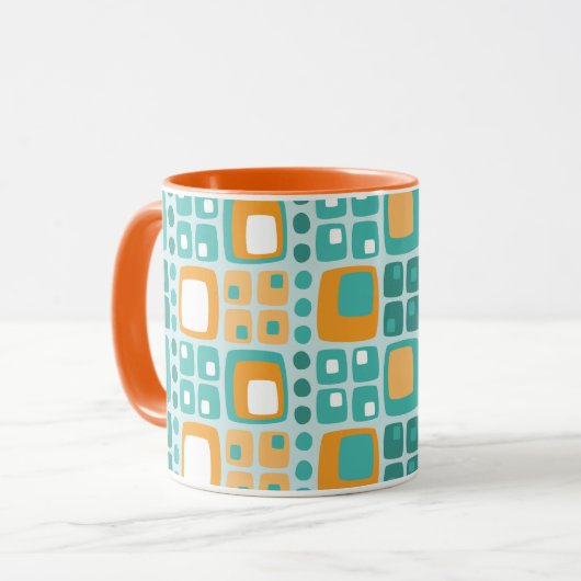 Quadrate der Mitte und Dots Muster Aquamarin, oran Tasse (Vorderseite Links)