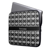 Quadrate & Diamantmuster in Schwarz & Silbergrau Laptopschutzhülle (Vorderseite Links)