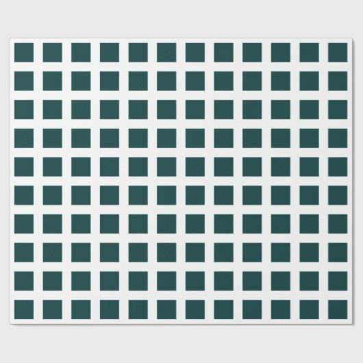 Quadrate - Dunkelgrün auf Weiß Geschenkpapier (Flach)