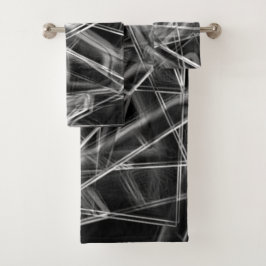 Quadrate Ecken in dicken grauen Linien auf schwarz Badhandtuch Set