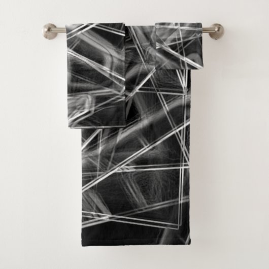 Quadrate Ecken in dicken grauen Linien auf schwarz Badhandtuch Set (Insitu)