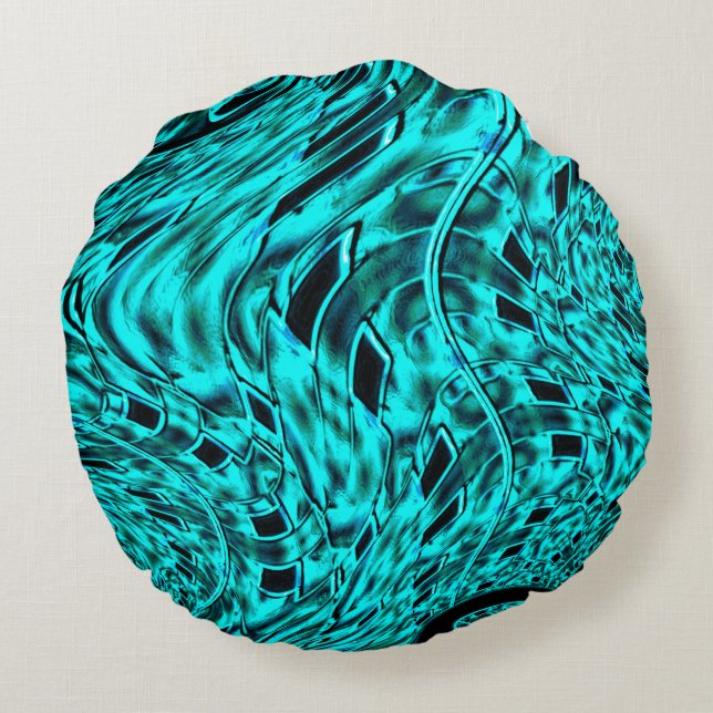 Quadrate gespiegelt in Cyan-Bild Rundes Kissen (Rückseite)