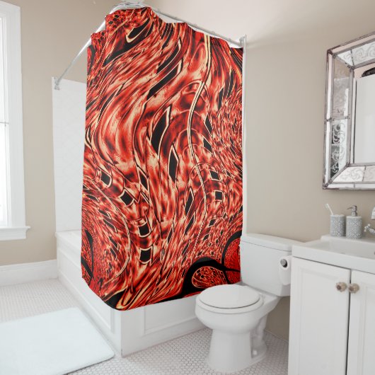 Quadrate in Korallen oder Rot gespiegelt Duschvorhang (Beispiel)