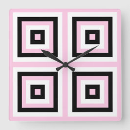 Quadrate in Schwarz, Weiß und Rosa Quadratische Wanduhr