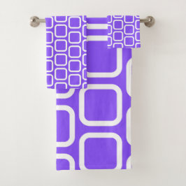 Quadrate in Weiß und Violett Kissen Badhandtuch Set