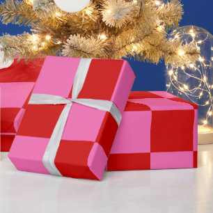 Quadrate Kontrollkästchen DIY Farben Rot Heiß Pink Geschenkpapier