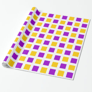 Quadrate - Lila und gelb auf Weiß Geschenkpapier