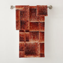 Quadrate mit dunkelroter und hellroter Wandstruktu Badhandtuch Set