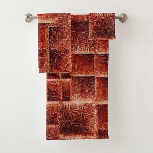 Quadrate mit dunkelroter und hellroter Wandstruktu Badhandtuch Set (Insitu)