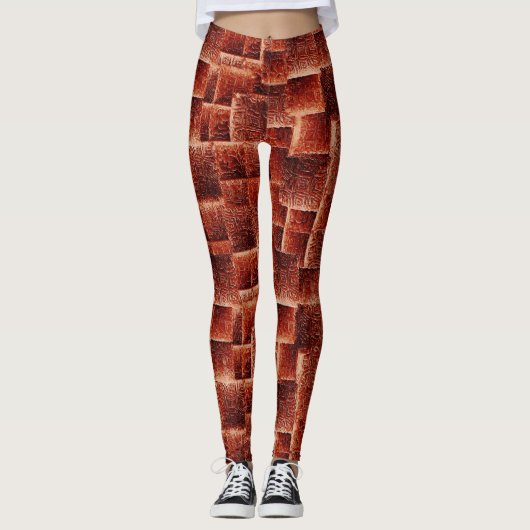 Quadrate mit dunkelroter und hellroter Wandstruktu Leggings (Vorderseite)