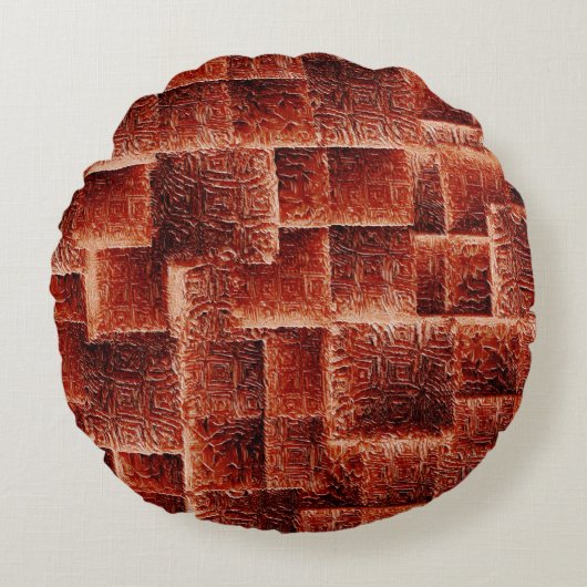 Quadrate mit dunkelroter und hellroter Wandstruktu Rundes Kissen (Vorderseite)