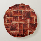 Quadrate mit dunkelroter und hellroter Wandstruktu Rundes Kissen (Rückseite)