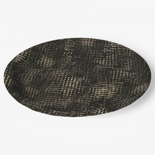 Quadrate mit Kratzern oder dunkelbraunen Würfeln Pappteller (Schrägansicht)