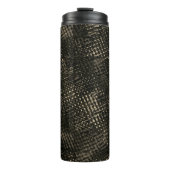 Quadrate mit Kratzern oder dunkelbraunen Würfeln Thermosbecher (Vorderseite)