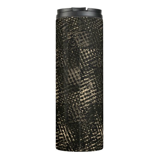 Quadrate mit Kratzern oder dunkelbraunen Würfeln Thermosbecher (Rückseite)