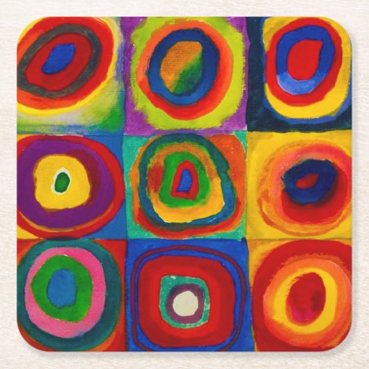 Quadrate mit Kreisen, Abstrakt, Wassis Kandinsky Rechteckiger Pappuntersetzer (Vorderseite)