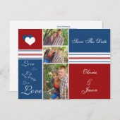 Quadrate mit roten, weißen und blauen Fotos Save t Ankündigungspostkarte (Vorne/Hinten)