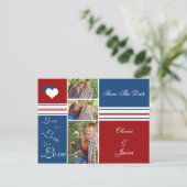 Quadrate mit roten, weißen und blauen Fotos Save t Ankündigungspostkarte (Stehend Vorderseite)