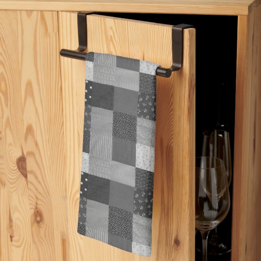 Quadrate mit Vintagem Schwarzweißpatchwork Geschirrtuch (Drittel gefaltet)