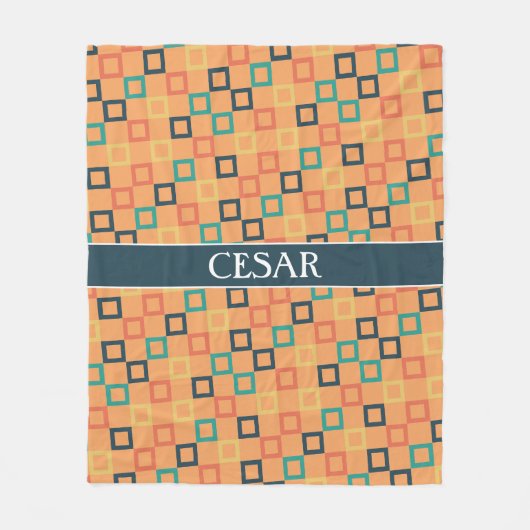 Quadrate Peach Blue Minimal Muster Fleecedecke (Vorderseite)