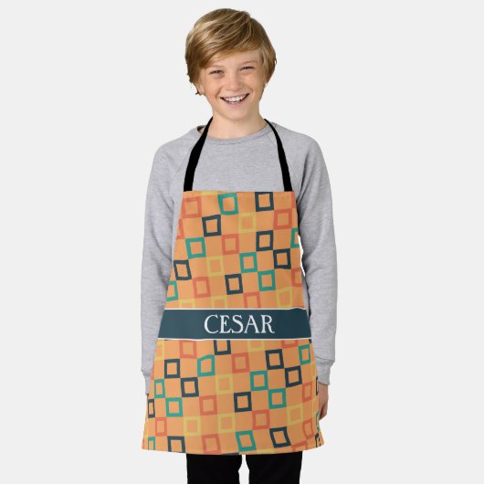 Quadrate Peach Blue Minimal Muster Schürze (Getragen)