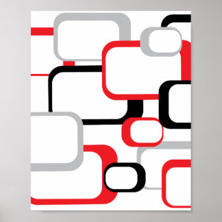 Quadrate Retro Muster Schwarz Grau Weiß Poster