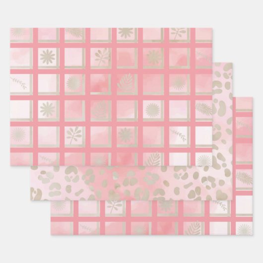Quadrate rosa Blumenmuster Geschenkpapier Set (Set)