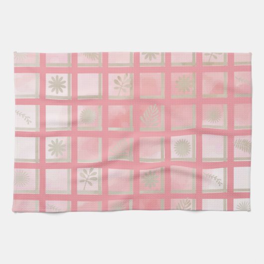 Quadrate rosa Blumenmuster Geschirrtuch (Horizontal)