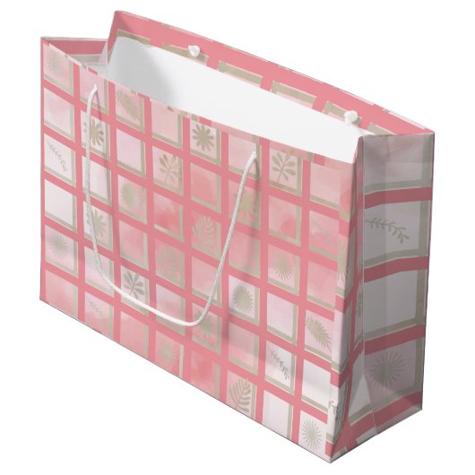 Quadrate rosa Muster Große Geschenktüte (Vorderseite Schrägansicht)