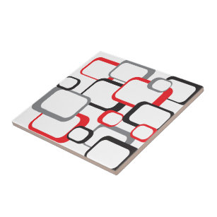 Quadrate Rot Schwarz Weiß Retro Keramik Tile Fliese