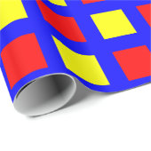 Quadrate - Rot und Gelb auf blau Geschenkpapier (Rolleneckpunkt)