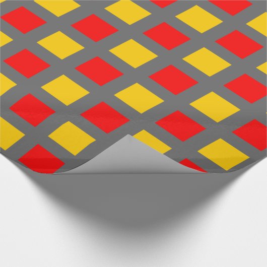 Quadrate - Rot und Gelb auf Grau Geschenkpapier (Ecke)