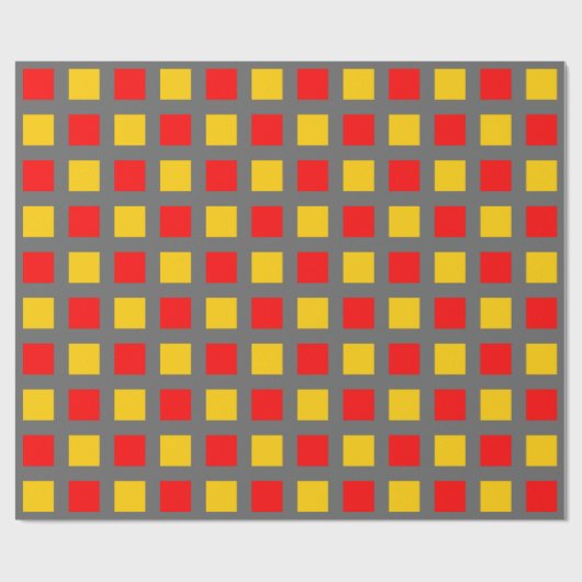 Quadrate - Rot und Gelb auf Grau Geschenkpapier (Flach)