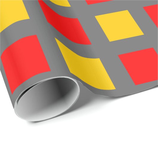 Quadrate - Rot und Gelb auf Grau Geschenkpapier (Rolleneckpunkt)