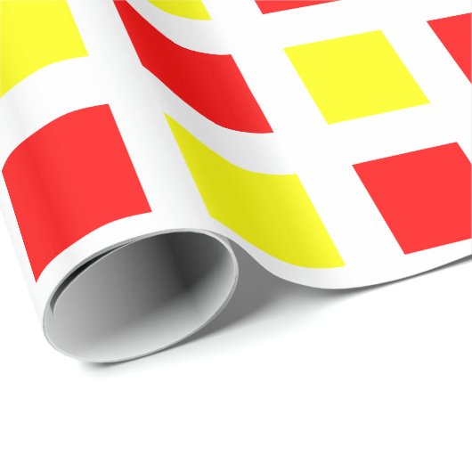 Quadrate - Rot und Gelb auf Weiß Geschenkpapier (Rolleneckpunkt)