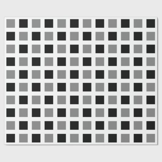 Quadrate - Schwarz und Grau auf Weiß Geschenkpapier (Flach)